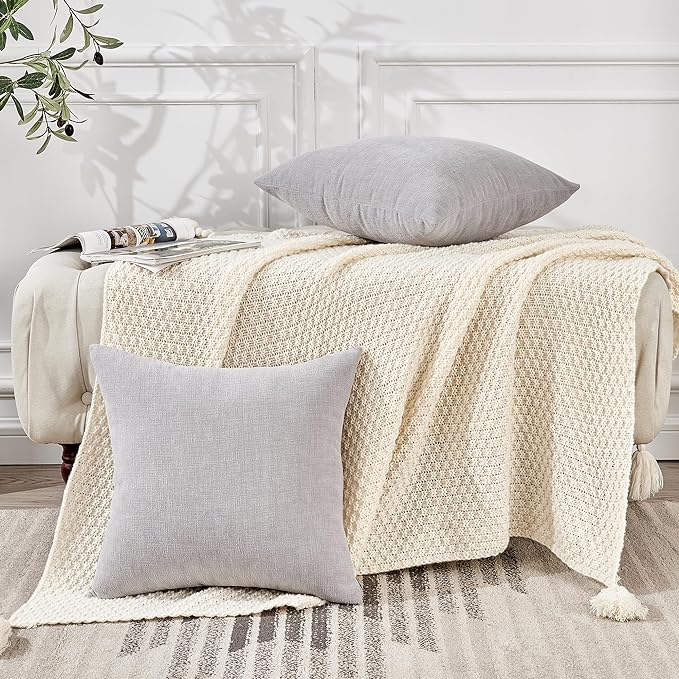 GAWAMAY Decorative Chenille Throw Pillow Covers 26x26 Inch Pack of 2, Soft Square Couch Pillow Cover for Sofa Cushion Living Room Bedroom Oversized Pillowcases Light Grey 66x66cm (ONLY Covers)