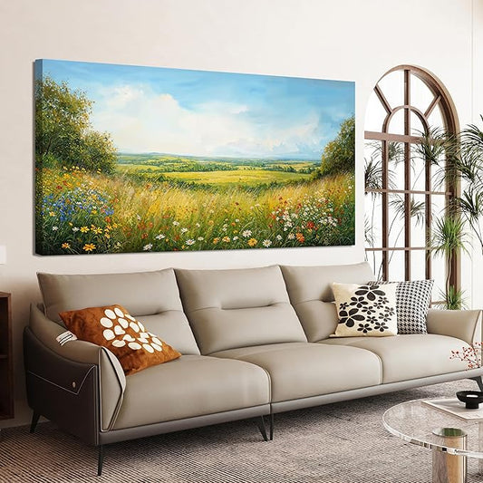 Canvas Wall Art Decor Modern Large Landscape Wall Art For Living Room Green Botanical Wall Art Green Floral Wall Decor Artwork for Walls Canvas Prints Art Work For Home Office Wall Decor 29" X 58"