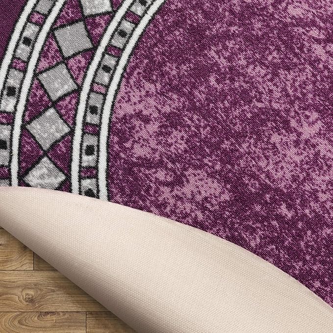 Antep Rugs Alfombras Modern Bordered 5x7 Non-Skid (Non-Slip) Low Profile Pile Rubber Backing Indoor Area Rugs (Purple, 5' x 7' Oval)