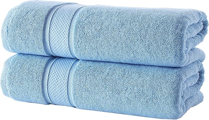 NOVA Luxury Linen - Hotel Quality Turkish Towel Set for Bathroom (2 Pcs Bath Towel Set, Sky Blue)