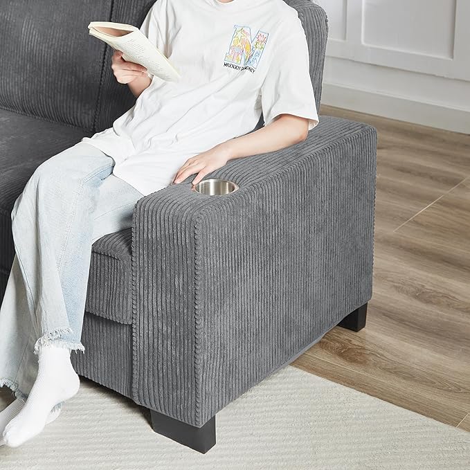 Furnimart Modern 3 Seater Couches, Cozy Deep Seat Sofa, Comfy Fluffy Couch for Living Room, Small Couches for Small Space, with Removable Sofa Cover, Grey Corduroy Fabric