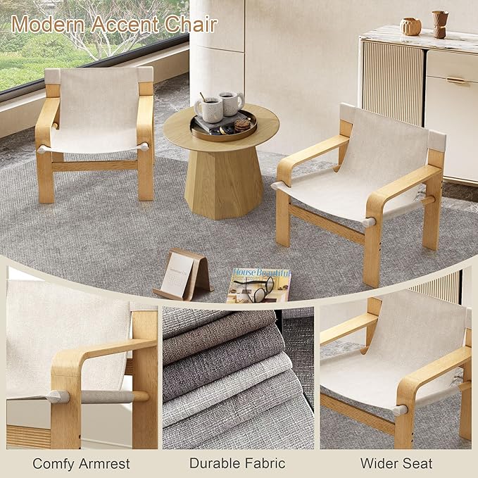 Mid-Century Accent Chair with Wide Armrest & Solid Wood Frame, Detachable and Washable Armchair, Modern Living Room Reading Chairs for Bedroom Sunroom Bedroom Balcony