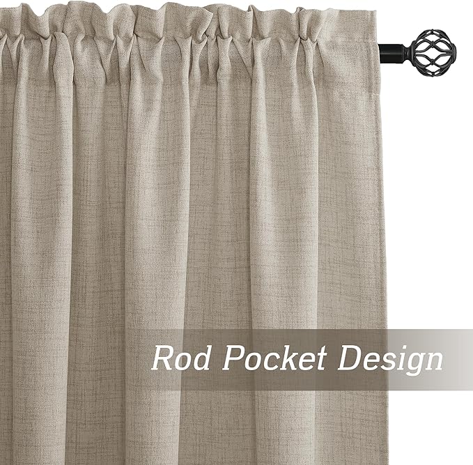 RYB HOME Natural Beige Linen Sheer Curtains 72 inches Long for Kitchen/Bedroom, Weave Textured/Rod Pocket, Light Filtering Sheer Curtains and Drapes, W 52 x L 72 inches, 2 Panels Set