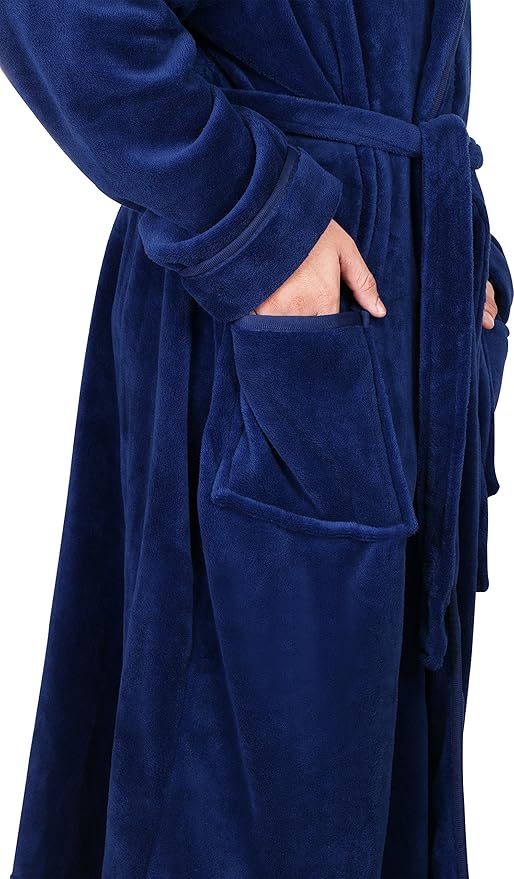 NY Threads Mens Robe with Hood, Luxury Plush Fleece Hooded Mens Bathrobe, Spa Bath Robe for Men