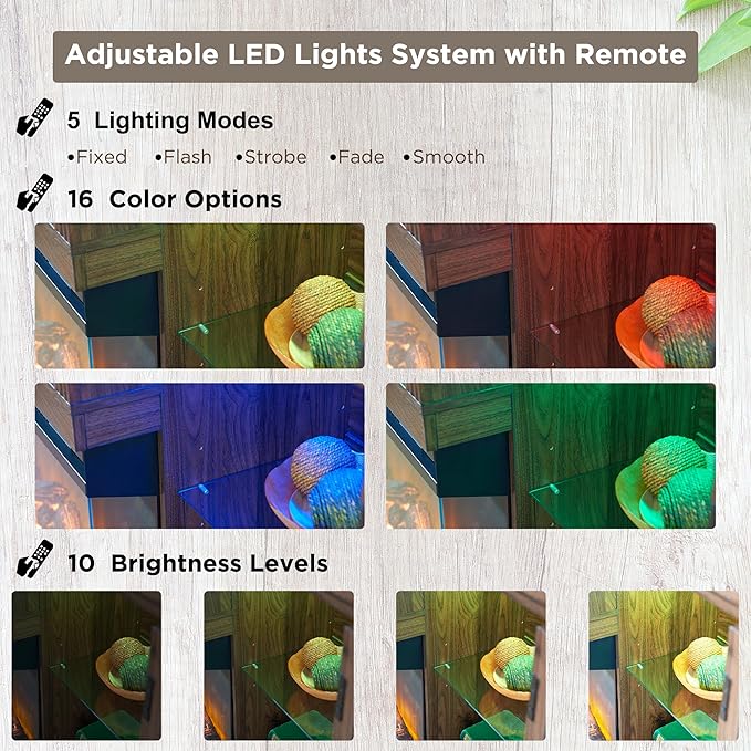 JXQTLINGMU Fireplace TV Stand for 75" TV, 32" Tall Farmhouse Entertainment Center with 26'' Electric Fireplace & LED Light, Rustic Media Console with 2 Large Storage Cabinets for Living Room, Brown