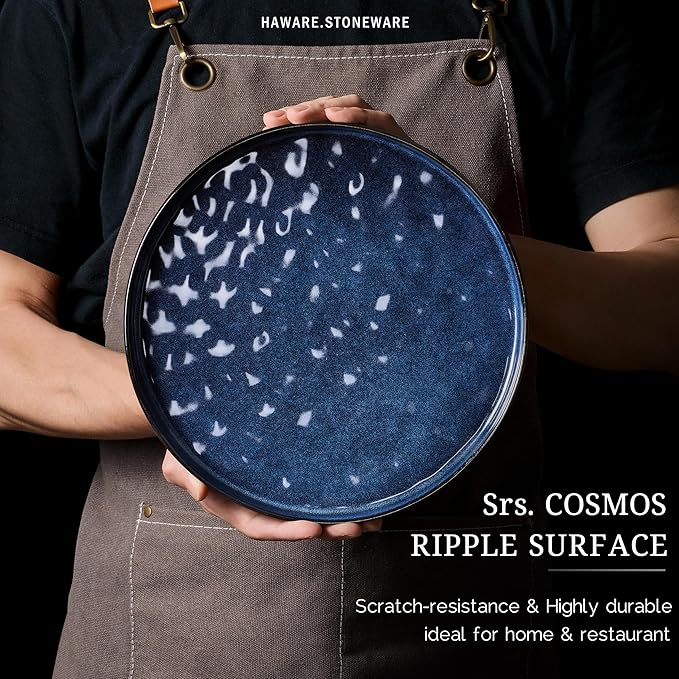 HaWare Dinnerware Sets, 12-Piece Plates and Bowls Set, Stoneware Dish Set for 4, Ceramic Dinnerware for Home Restaurant, Chip and Scratch Resistant, Microwave and Dishwasher Safe, Reactive Starry Blue