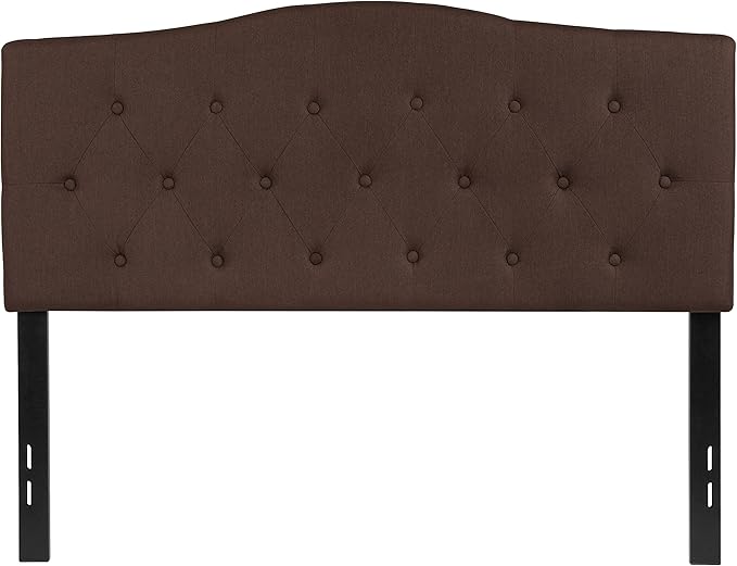 EMMA + OLIVER Arched Button Tufted Full Size Headboard in Dark Brown Fabric