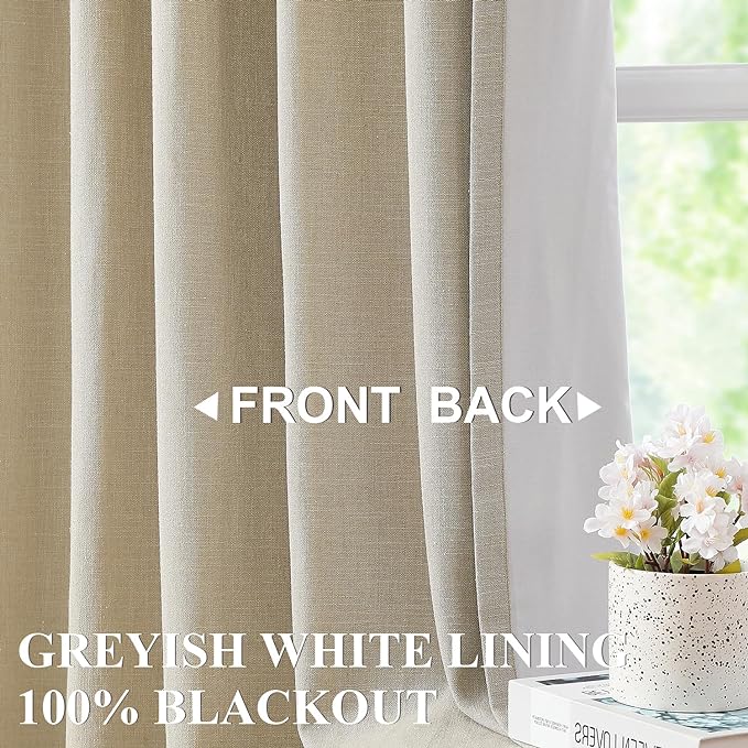 Vision Home Sand Pinch Pleated Full Blackout Curtains Linen Blended Room Darkening Window Curtains 72 inch for Living Room Bedroom Thermal Insulated Pinch Pleat Drapes with Hooks 2 Panel 40" Wx72 L