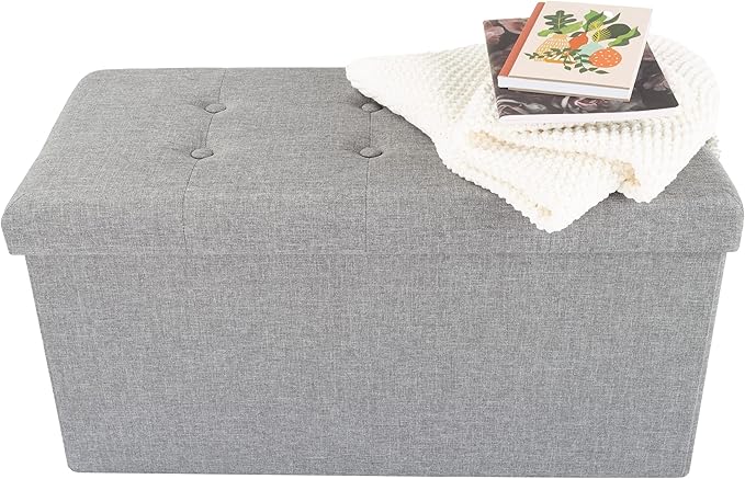 Lavish Home Set of 2 Ottomans - 30-Inch Tufted Footrest, Linen Chest, or Bench Set with Removable Bin for Living Room, Bedroom, or Dorm (Light Gray)