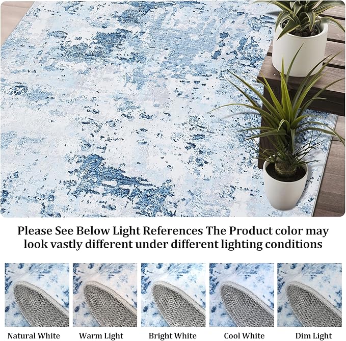 Area Rug 10x13 for Living Room Modern Abstract Accent Faux Wool Low Pile Ultra Soft Rug Stain Resistant Non Slip Non Shedding Throw Rug for Bedroom Home Decor, Blue