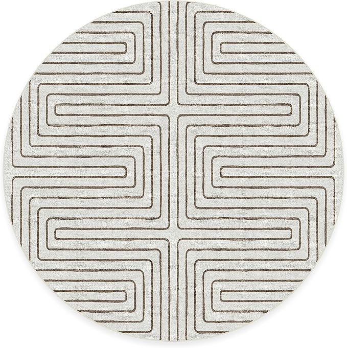 RUGGABLE x Jonathan Adler Machine Washable Area Rug – Labyrinth Camel/Ivory 6 ft Round, Stain-Resistant, Non-Slip – Medium Rugs for Living Room, Bedroom, Hallway, Entryway & Office–with Standard Pad