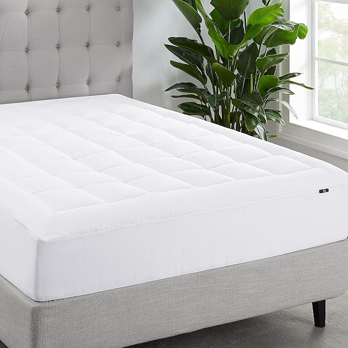 Serta ComfortSure Full Mattress Cover, Fitted Pillow Top Mattress Pad, Super Soft and Breathable Quilted Cotton Protector with 18" Elastic Deep Pockets for Secure Fit, White
