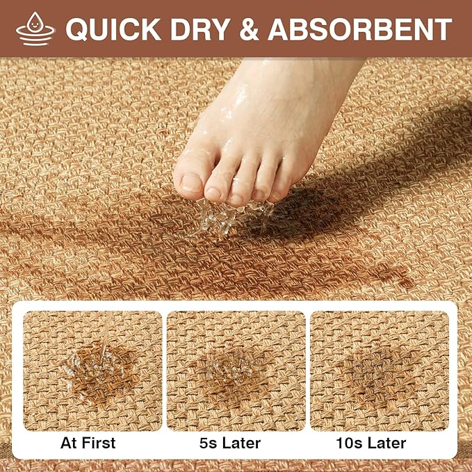 Ultra Thin Quick Dry Bathroom Rugs Mat 24x35, Non Slip Bath Mat for Bathroom Absorbent Bathroom Mat Floor Rubber Backed Fit Under Door, Woven Washable Bath Rugs, Brown