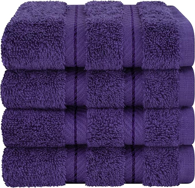 American Soft Linen Luxury Washcloths for Bathroom, 600 GSM 100% Cotton 4 Piece Turkish Wash Cloth Set, 13x13 in Soft Rags for Body and Face, Purple Washcloths