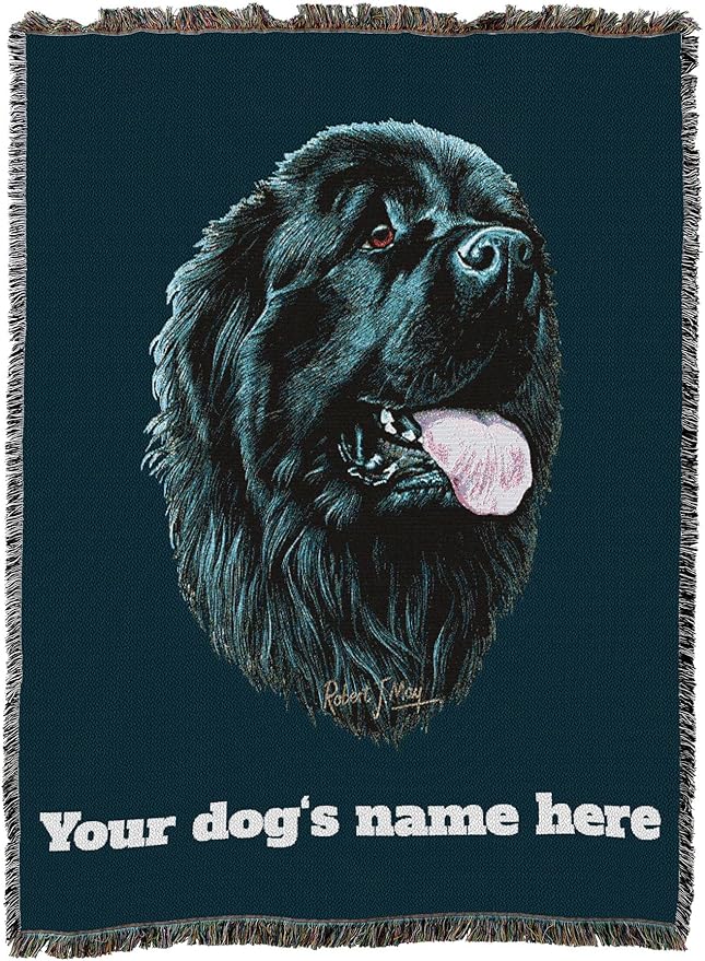 Pure Country Weavers Newfoundland Dog Personalized Woven Blanket Blue by Robert May - Gift Cotton Tapestry Throw - Made in The USA - 72" x 54"