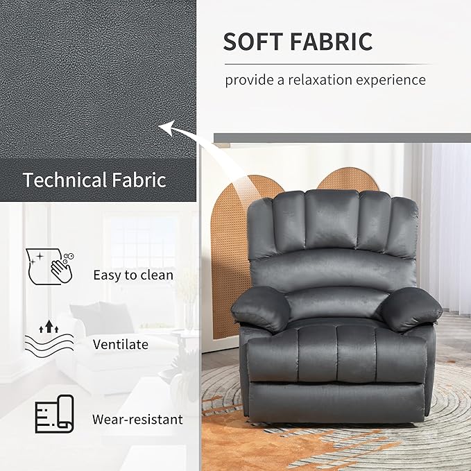 Luxlen Manual Recliner Chair, Reclining Chair with Overstuffed Armrest and Backrest, Living Room Single Sofa Recliners,Light Grey