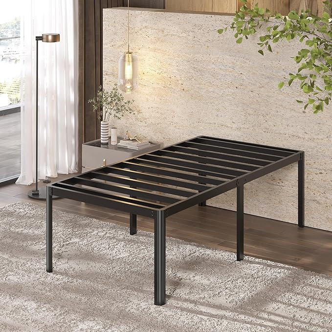 22 Inch High Twin Bed Frames with Rounded Corner Legs, Heavy Duty Metal Twin Platform Bed Frame with Steel Slats Support, No Box Spring Needed, Noise Free, Easy Assembly