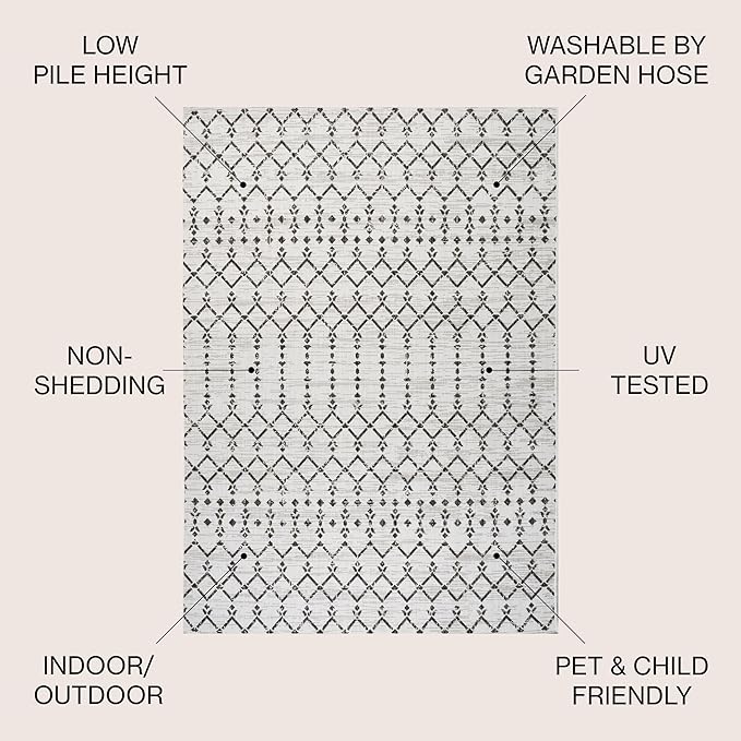 JONATHAN Y SMB108I-9R Ourika Moroccan Geometric Textured Weave Cream/Black 9' Round Indoor/Outdoor Area Rug, Pet Friendly, Non-Shedding, Stain Resistant, Easy-Cleaning for Backyard, Patio, Porch