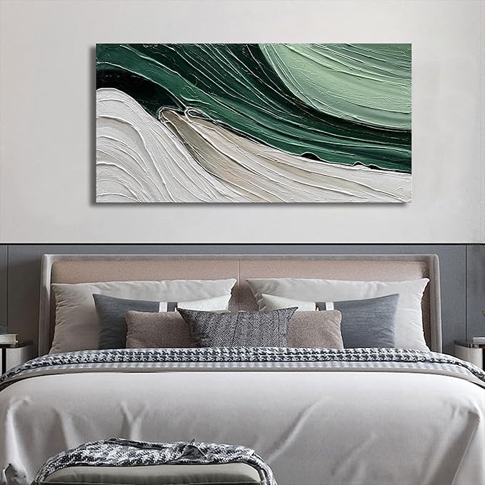 Art 24x48 Inch Hand-Painted Green Texture Oil Painting Modern Abstract Canvas Art Home Wall Decoration