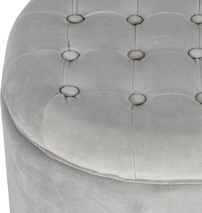 Homepop Home Decor | Upholstered Round Velvet Tufted Foot Rest Ottoman | Ottoman with Storage for Living Room & Bedroom | Decorative Home Furniture, Gray Small