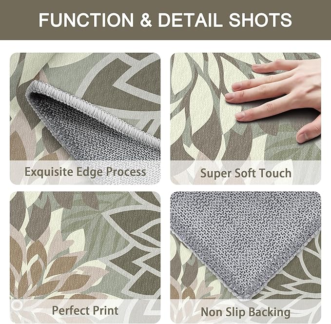 Area Rug 2x6 Brown White Washable Entry Rug Multicolored Tropical Botanical Modern Floral Indoor Kitchen Door Mat Entrance Carpet Non Slip for Bedroom Living Room, Porch