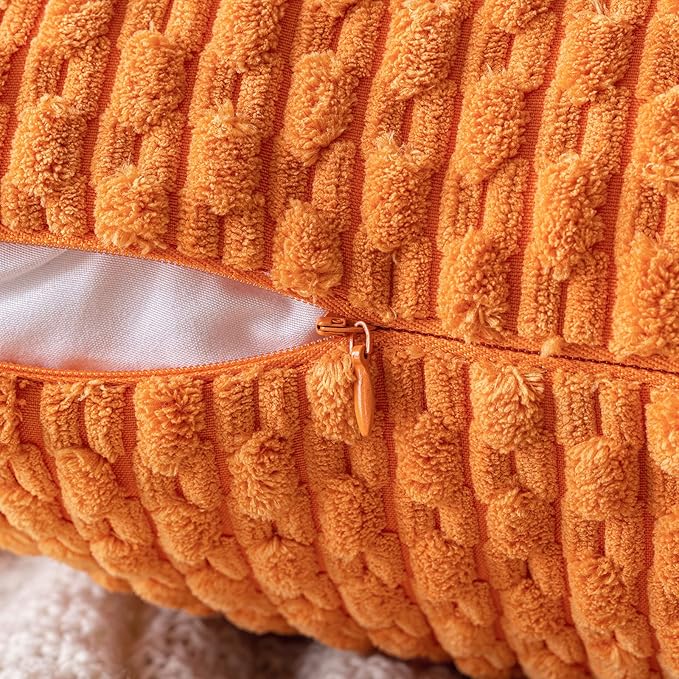 MIULEE Fall Orange Throw Pillow Covers Soft Corduroy Decorative Set of 2 Boho Striped Pillow Covers Pillowcases Farmhouse Home Decor for Halloween Couch Bed Sofa Living Room 16x16 Inch