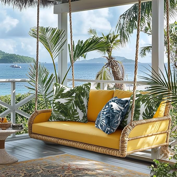 Outdoor Throw Pillow Covers 18”x18”, Decorative Pillow Covers for Patio Furniture, Modern Cushion Cases for Garden Couch Home Sofa Bed Office Chair, Pack of 2, Palm Blue