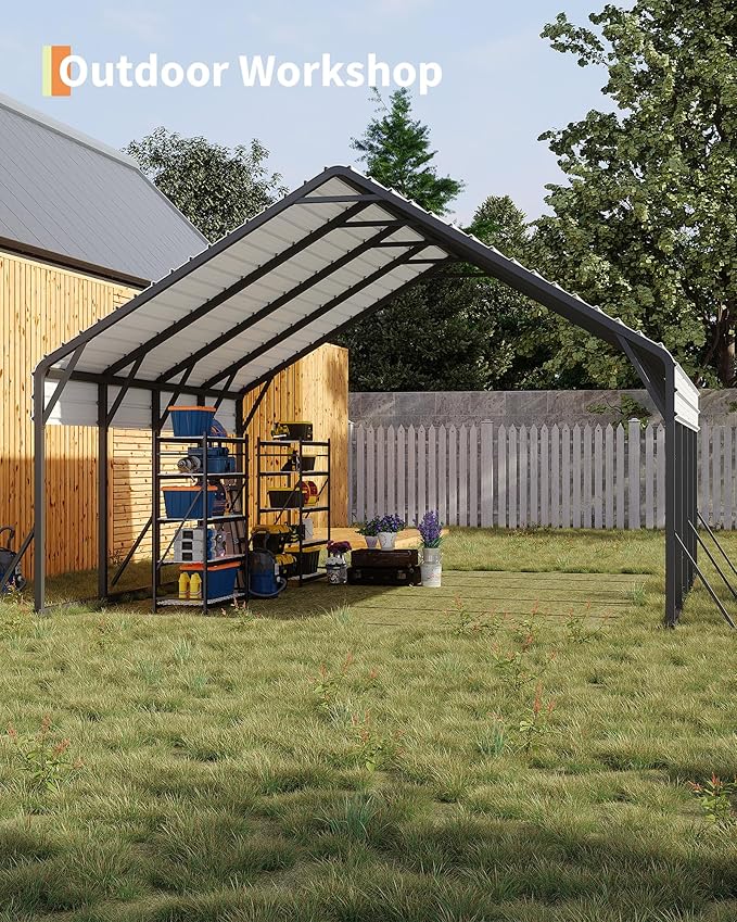 20'x20'x13' Metal Carport for 2 Cars, Heavy Duty Steel Frame for All Weather, Permanent Shelter for Boats, Full-Sized Pickup Trucks, and Tractors, N.W. 800 Lbs