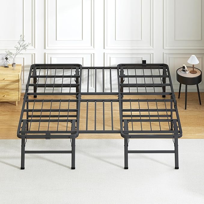 14 Inch King Metal Bed Frame Folding Bed Frame Tool-Free Assembly Mattress Foundation No Box Spring Needed Platform 2500lbs Heavy Duty Steel Slats, Noise-Free, Easy Assembly, Black