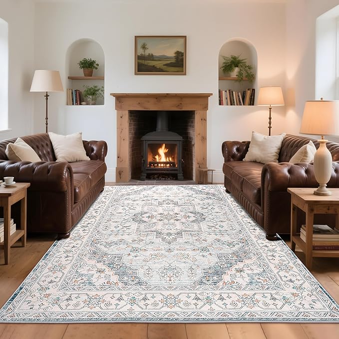 8x10 Area Rug for Living Room, Modern Washable Rug Non Slip Low Pile Large Area Rugs for Living Room, Bedroom, Farmhouse, Dining Room,Blue