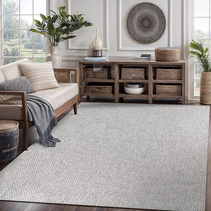 CAMILSON Easy Jute Rug 6x9, Indoor Outdoor Gray Color Farmhouse Area Rugs for Living Room Patio and Kitchen Rug, Solid Boho Woven Design, Easy-Cleaning, Washable Outside Carpet Alfombras (6 x 9)