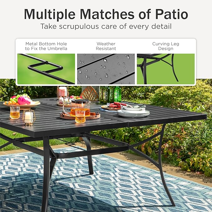 PHI VILLA 9 PCS Outdoor Dining Sets, 60x60 All-Weather Patio Table and Chairs Set for 8, Heavy Duty Patio Table Set Square for Deck, 8 Extra Large Outdoor Stationary Dining Chairs with Thick Cushions