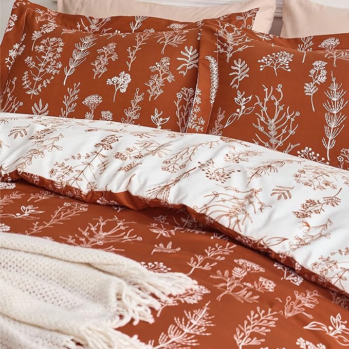 Bedsure Full Comforter Set - Terracotta Bed Set, 3 Pieces Cute Floral Bedding, 1 Soft Reversible Botanical Flowers Comforter and 2 Pillow Shams