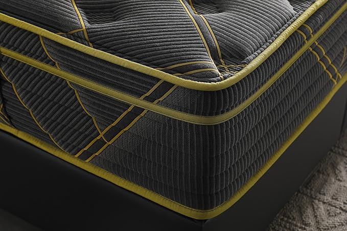 Ottomanson King 13" Luxury Black vMustard Eurotop Mattress - Inspired by The Roman Empire - Medium-Firm Hybrid Comfort - Made in USA - Premium Quilted Cover - Fiberglass-Free - Bed in a Box