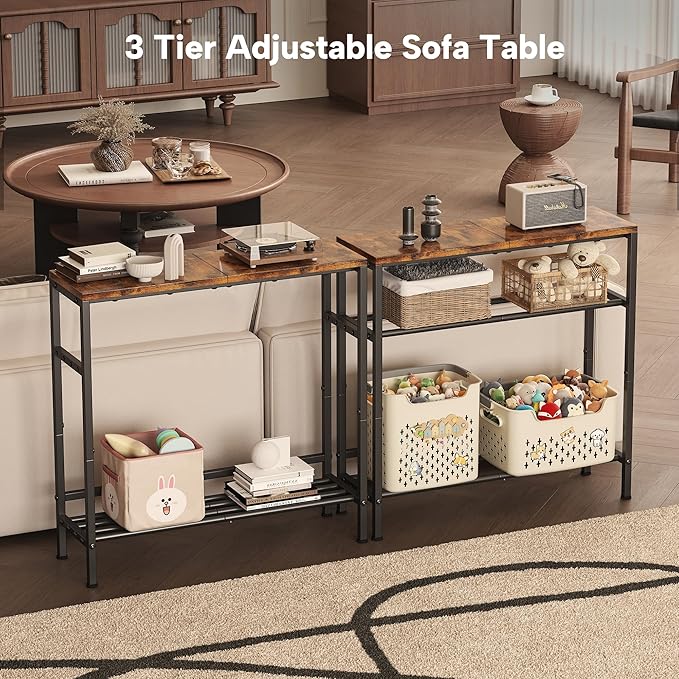 Homeiju Entryway Table 31.5" Width, 2-Tier Console Table with Adjustable Shelves, Industrial Sofa Table with Storage, Foyer Tables for Entryway, Hallway, Kitchen, Living Room and Bedroom, Vintage