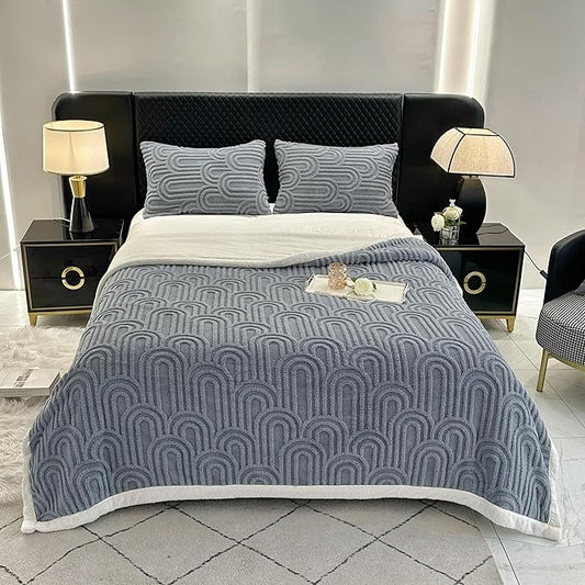 UKELER Sherpa Fleece Blanket 60 × 80 inch, Ultra Soft Twin Size Throw Blanket for All Season, Cozy Plush Arch Blankets for Bed Couch Sofa Office Camping, Blue Grey