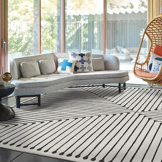 RUGGABLE x Jonathan Adler Machine Washable Modern Area Rug – Inkdrop Black & Ivory 8x10, Stain-Resistant, Non-Slip – Large Rugs for Living Room, Bedroom, Hallway, Entryway & Office–with Standard Pad