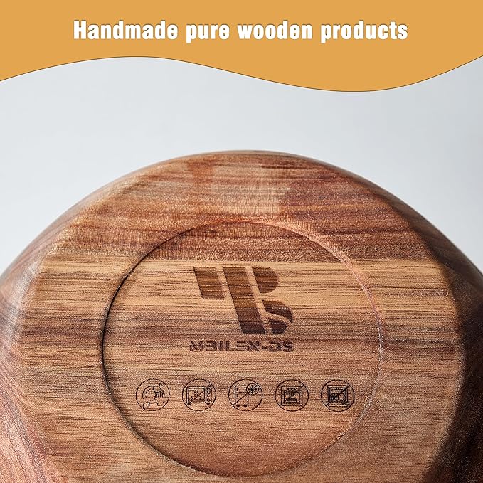 Wooden Salad Bowls with Serving Utensils, Large 12.5" Acacia Wooden Bowls for Food, Perfect as Fruit Bowl, Serving Bowls, Mixing Bowls, Handmade, Durable and Stylish Natural Wood Dinning Accessory