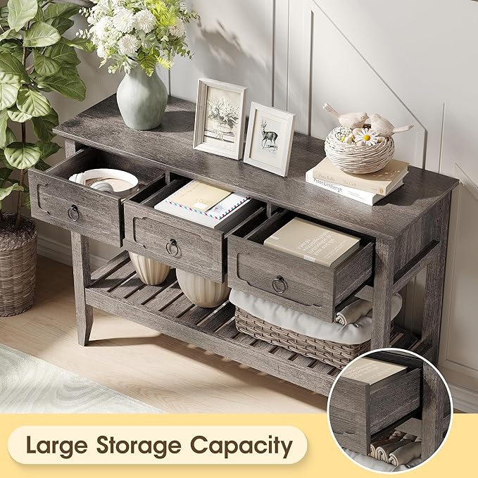 Maupvit Rustic Entryway Table with Large Storage Space, Farmhouse Feel Console Table for Entryway, Sturdy & Reliable Structure Sofa Table, Easy to Assemble