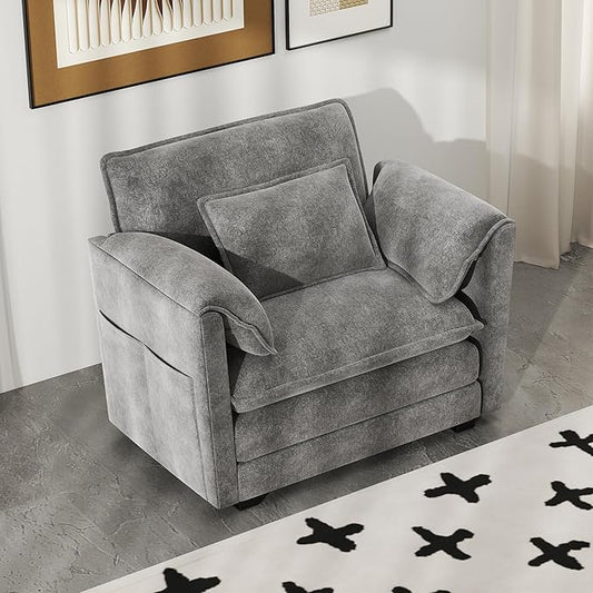 Real Relax 40.4'' Modular Sectional Sofa, Single Seat Chenille Convertible Couch with 2 Pillows and 2 Armrest Pillows for Living Room, Office and Leisure Places, Dark Gray