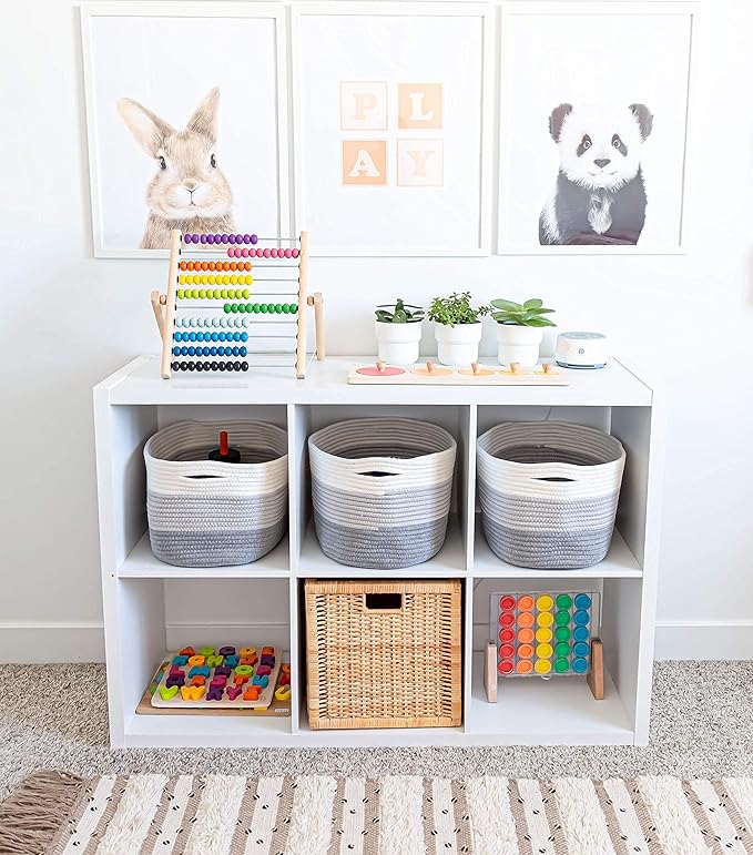 OrganiHaus Set of 3 Grey Woven Baskets for Organizing, Cotton Rope Basket for Decor, Shoe Basket Organizers & Storage, Decorative Storage Baskets & Bins, Cute Storage Basket for Toys & Cloths