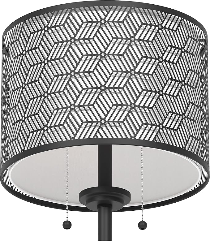 Inlight 59" High Double Shade Pull Chain Modern Floor Lamp for Living Room, Black Metal Frame and White Fabric Shade, Bulb Not Included, IN-0857-2-BK