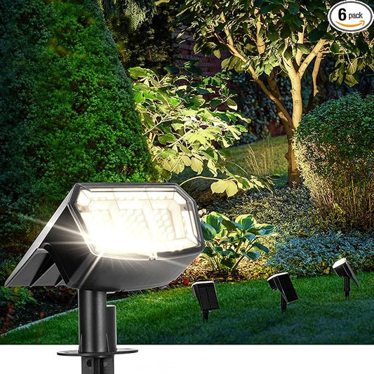 Solar Spot Lights Outdoor 63 LED 3 Lighting,Waterproof IP65 Modes Spotlights for Outside House Yard Garden Landscape Lights 6 Pack (Natural Light)