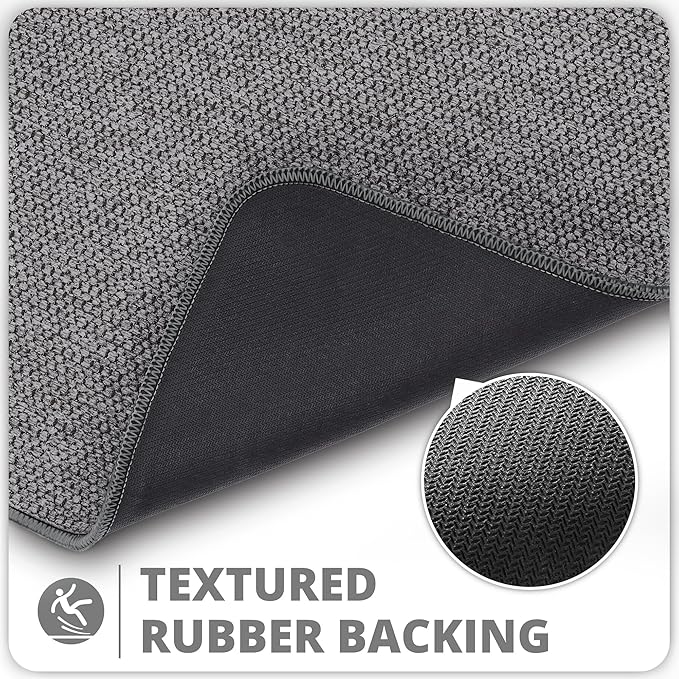 Bath Mat,Ultra Thin Bathroom Rugs,Rubber Bath Mats for Bathroom,No Slip Bath Rug,Quick Dry,Machine Washable,Low Pile,Absorbent,Shower Outside,Sink,Home Decor Accessories.Dark Grey,1'8"x2'8"(20x32inch)
