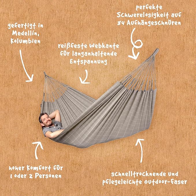 LA Siesta Brisa Classic Hammock, Handmade, Weather-Resistant, Tear-Resistant Hammock for Indoor & Outdoor Relaxation, Size-King - Almond