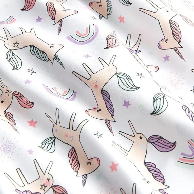 Amazon Basics Microfiber Kids' Sheet Set with Pillowcase, 4 Piece, Full, Unicorn and Rainbow