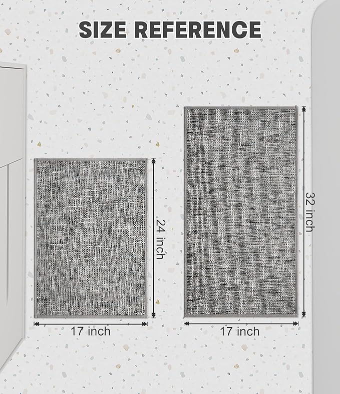 YIHOUSE Bathroom Rugs Sets 2 Pieces, Ultra Thin Non Slip Washable Bath Mat Sets, Absorbent Quick Dry Bath Mats for Bathroom Floor, Grey