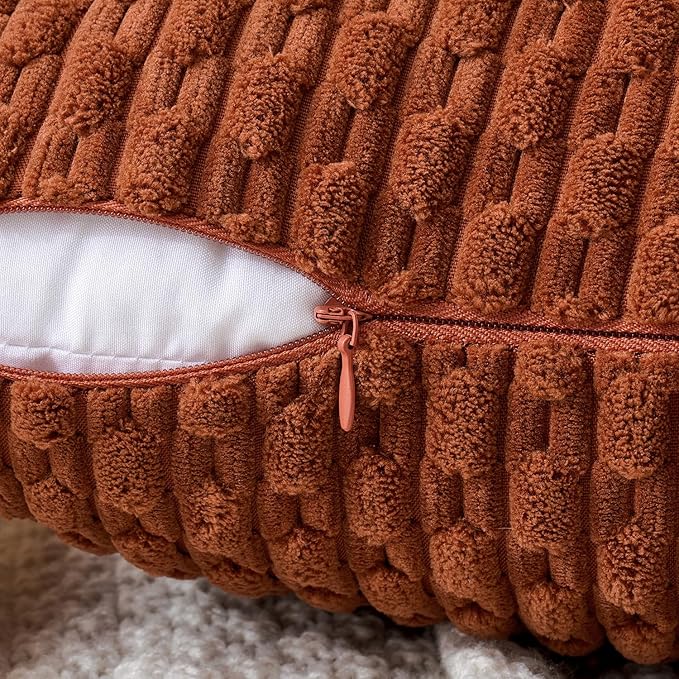 MIULEE Fall Burnt Throw Pillow Covers Soft Corduroy Decorative Set of 2 Boho Striped Pillow Covers Pillowcases Farmhouse Home Decor for Couch Bed Sofa Living Room 16x16 Inch