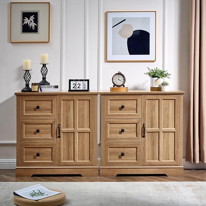3+1 Dresser for Bedroom, Log Dressers Storage with Wooden Drawers and Cross Door, TV Stand Chest of Drawers for Bedroom, Living Room