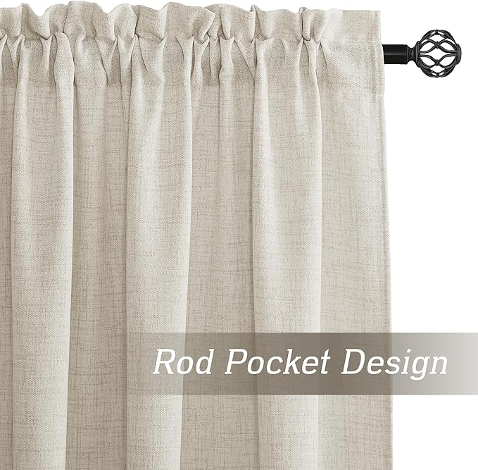 RYB HOME Living Room and Bedroom Curtains and Drapes Linen Sheer, Light Filtering Curtains 84 inches Long, Weave Textured/Rod Pocket, Cream Colored, W 52 x L 84 inches, 2 Panels Set